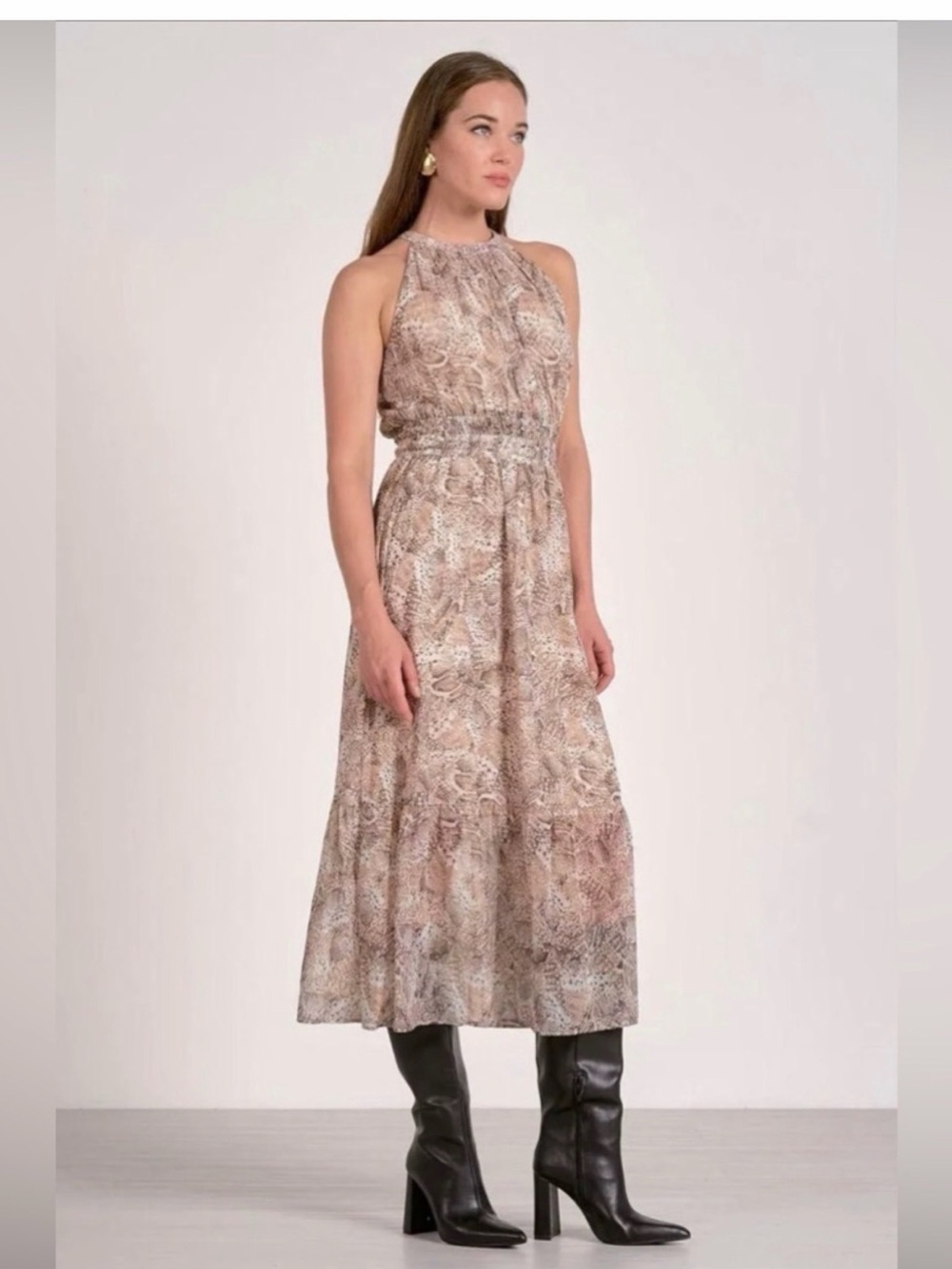 Elan Beige Snake-Print Maxi Dress